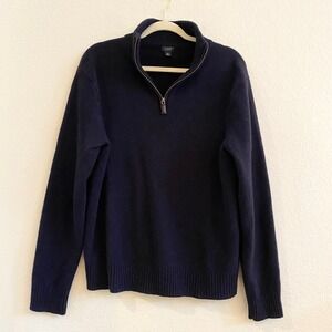 J Crew‎ Mens Navy Blue Merino WoolQuarter Zip Sweater L Long Sleeve Pullover